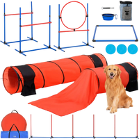 VEVOR Dog Agility Training Equipment, 7 PCS Set Upgrade w/ Adjustable High Hurdles,6 Weave Poles,2 Tunnels,Jump Ring,Pause Box,Whistle,Foldable Bowl,Puppy Obstacle Course Kit w/ 3 Bags