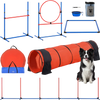 VEVOR Dog Agility Training Equipment, 5 PCS Set Upgrade with Adjustable High Hurdles,6 Weave Poles,Extended Tunnel,Jump Ring,Pause Box,Whistle,Foldable Bowl,Puppy Obstacle Course Kit with Storage Bag
