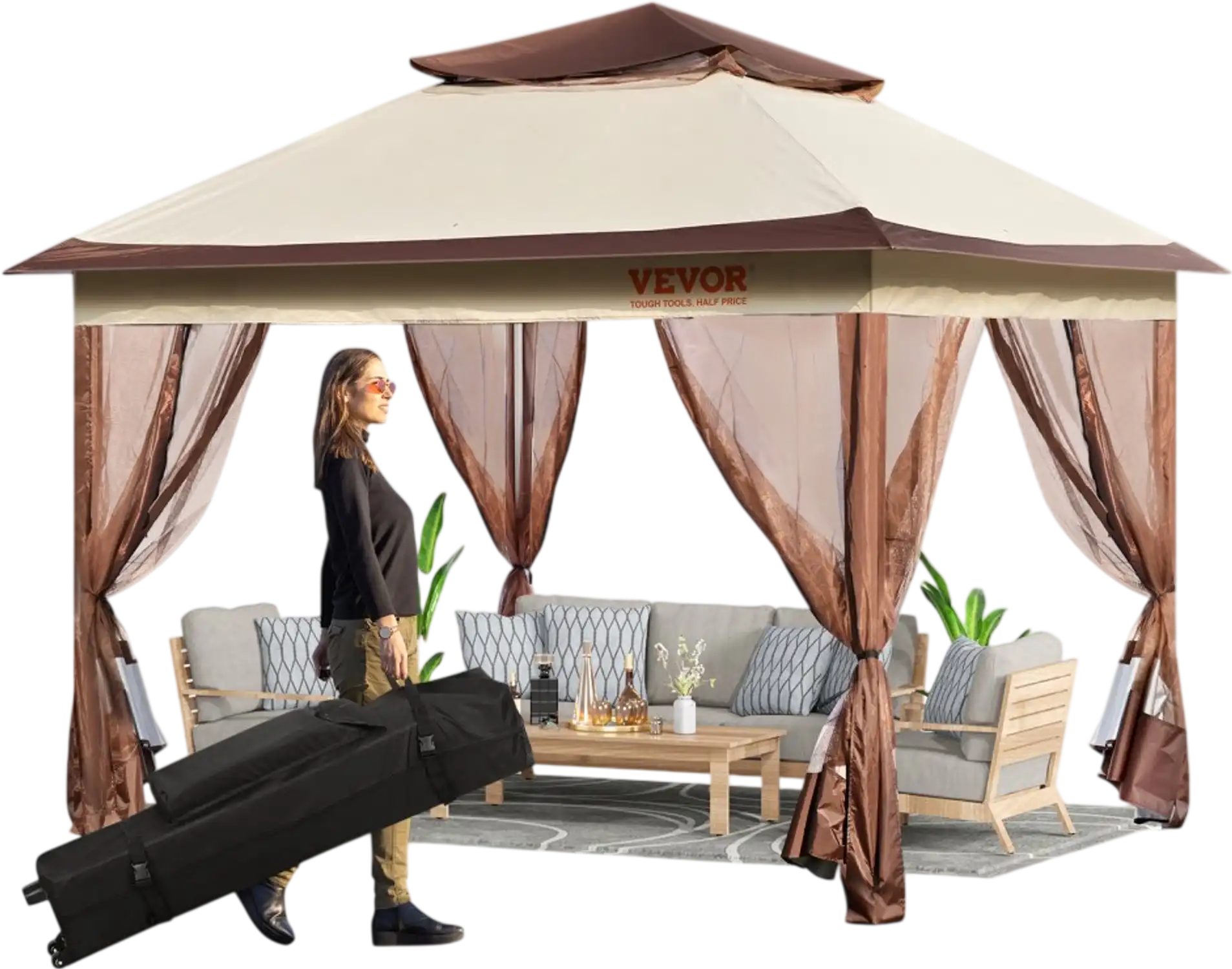 Vevor Gazebo 11' x 11' Pop-Up Patio Canopy with Mosquito Netting New