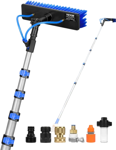 VEVOR Water Fed Pole Kit, 30FT Solar Panel Cleaning Pole with Extendable Handle, 180° Rotatable Brush Head & 65.6FT Hose, Household & Outdoor Window Cleaner Tool for Caravan Solar Panel Deck