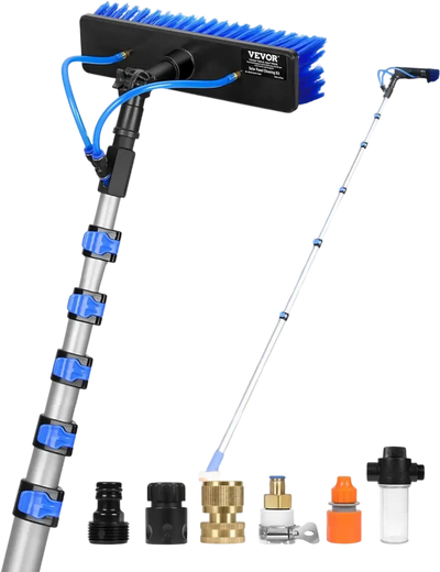 VEVOR Water Fed Pole Kit, 36FT Solar Panel Cleaning Pole with Extendable Handle, 180° Rotatable Brush Head & 65.6FT Hose, Household & Outdoor Window Cleaner Tool for Caravan Solar Panel Deck