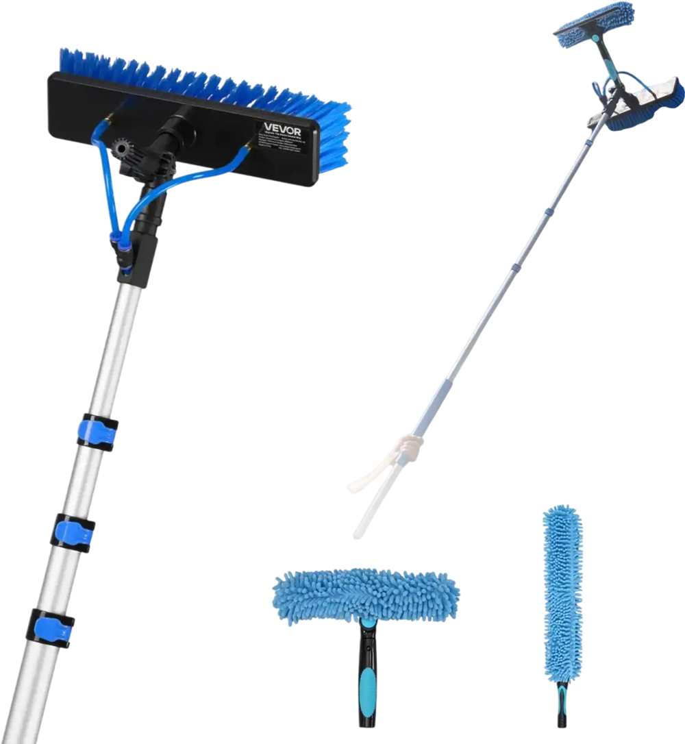 VEVOR Solar Panel Cleaning Kit, 20 ft, Water Fed Pole Kit with Cleaning Brush, Soap Dispenser, Extendable Aluminum Telescopic Pole, 180° Rotatable Brush Head, for Roof Mounted Solar Panels, Windows