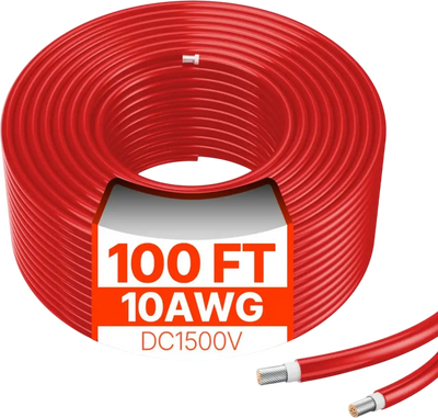 VEVOR 100FT Solar Panel Extension Cable 10AWG Waterproof PV 6mm² Cable Red