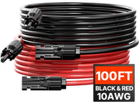VEVOR 100FT Solar Panel Extension Cable, 10AWG Solar Extension Cable Wire with Female & Male Waterproof Connectors, 6mm² PV Cable for Home, Ship and RV Solar Panels, 100FT Black + 100FT Red (Set of 2)