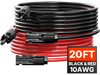 VEVOR 20FT Solar Panel Extension Cable, 10AWG Solar Extension Cable Wire with Female & Male Waterproof Connectors, 6mm² PV Cable for Home, Ship and RV Solar Panels, 20FT Black + 20FT Red (Set of 2)