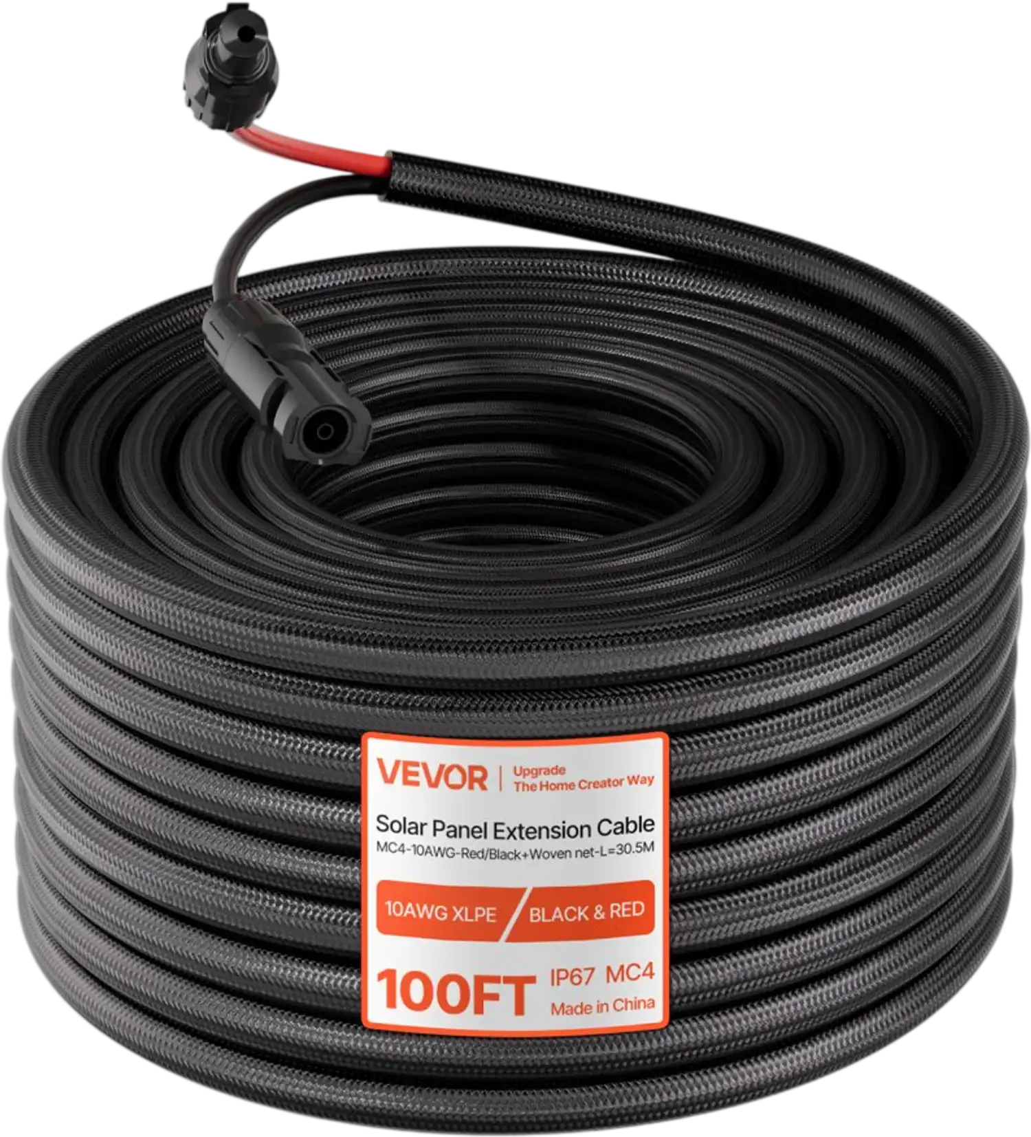 Vevor Solar Panel Extension Cable 100' 10 AWG MC4 IP67 Black Red New