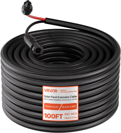 Vevor Solar Panel Extension Cable 100' 10 AWG MC4 IP67 Black Red New