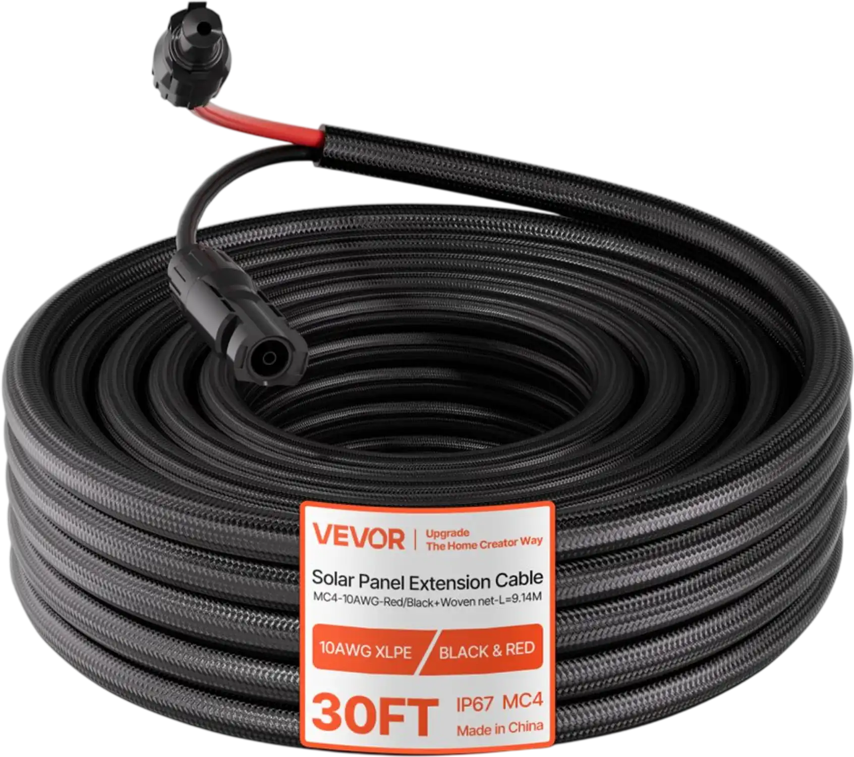 Vevor Solar Panel Extension Cable 30' 10 AWG MC4 Black Red New