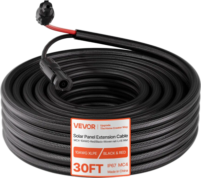 Vevor Solar Panel Extension Cable 30' 10 AWG MC4 Black Red New