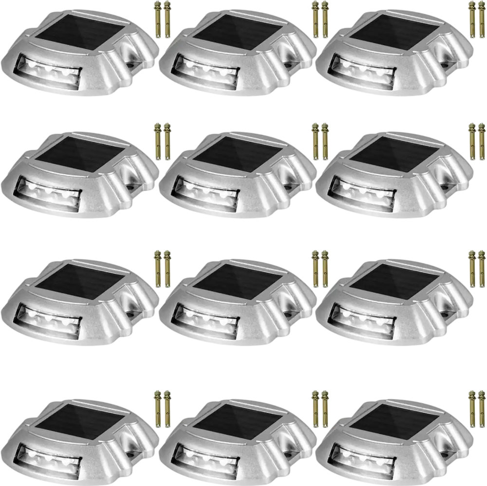 VEVOR Solar Pathway Lights, 12-Pack, White, Includes Screws, Weatherproof Outdoor Deck Lights, 6 LED, Ideal for Garden Paths, Walkways, Driveways & Steps