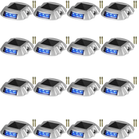 VEVOR Driveway Lights 16-Pack, Solar Driveway Lights with Switch Button, Solar Deck Lights Waterproof, Wireless Dock Lights 6 LEDs for Path Warning Garden Walkway Sidewalk Steps, LED Bright Blue