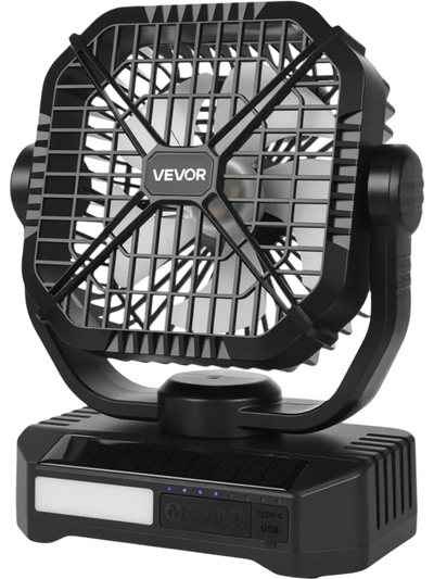 VEVOR 10400mAh Solar fan, Camping Fan with Solar Panel & LED Lantern, 7W 8 Inch Portable Rechargeable Battery Powered for Outside, 4-Speed and Quiet Operated for Picnic, Barbecue, Fishing, Travel