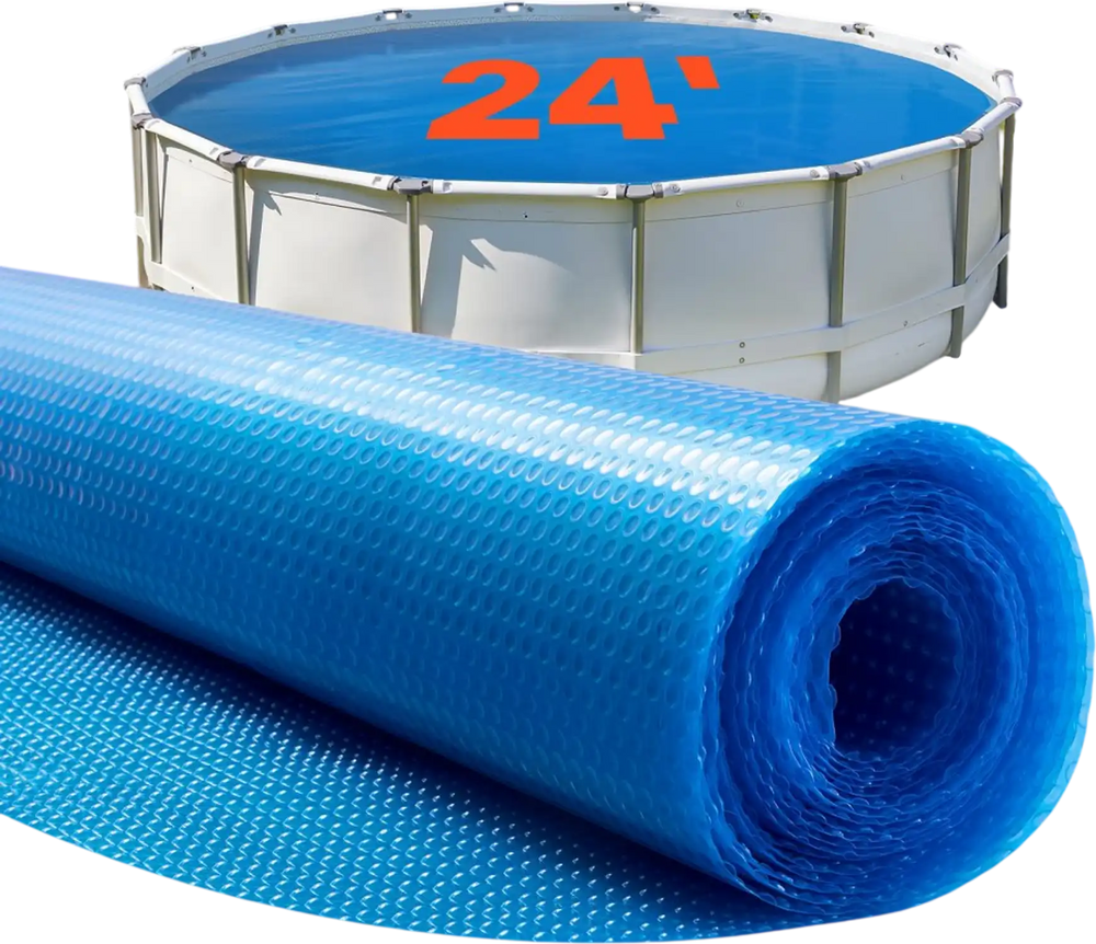 VEVOR Solar Pool Cover, 24 ft Round Pool Bubble Cover, 12 Mil Pools Solar Blanket with Bubble & PE Material, Daytime Heat Absorption, Nighttime Heat Retention, Heat Retaining Solars Covers, Blue