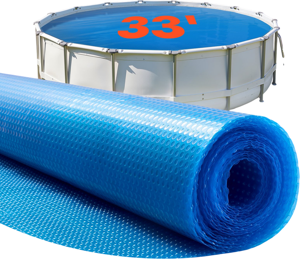 VEVOR Solar Pool Cover, 33 ft Round Pool Bubble Cover, 8 Mil Pools Solar Blanket with Bubble & PE Material, Daytime Heat Absorption, Nighttime Heat Retention, Heat Retaining Solars Covers, Blue