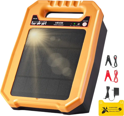 VEVOR Solar Fence Charger,  0.3J 8 kV Solar Powered Fence Charger, 1.86 Miles Range, Weather-Resistant Electric Fence Energizer Kit, 7 Days Runtime, for Livestock, Poultry, Garden Protection