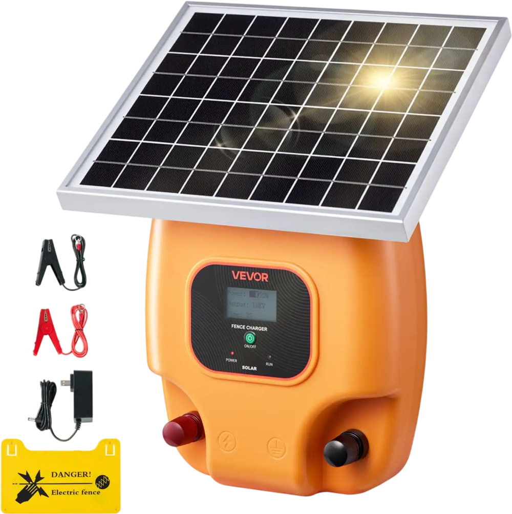 VEVOR Solar Fence Charger,  0.6J 8kV Solar Powered Fence Charger, 1.86 Miles Range, Electric Fence Energizer Kit, Keep Out Predators, 4-5 Days Runtime, for Livestock, Poultry, Garden Protection