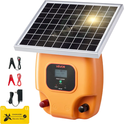 Vevor Solar Fence Charger 0.6J 8kV 1.86 Mile Electric Fence Energizer New