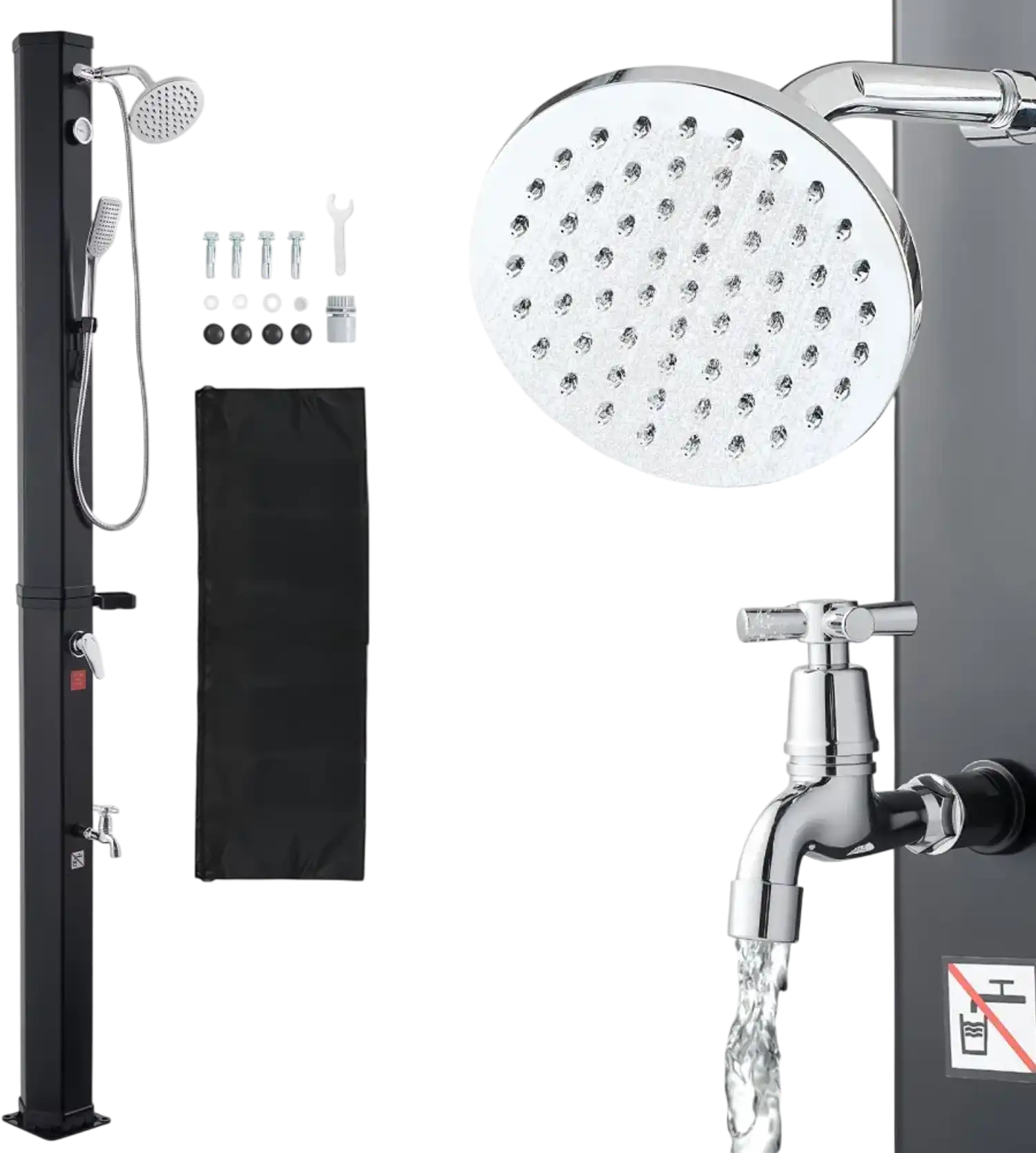 Vevor Outdoor Shower Solar Heated Freestanding 10.6 Gal Black New