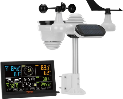 VEVOR 7-in-1 Wireless Weather Station, 7.5 in Color Display, Digital Weather Station Indoor Outdoor, for Temperature Humidity Wind Speed/Direction Rain UV, with Forecast Data, Alarm, Alerts-NO WIFI