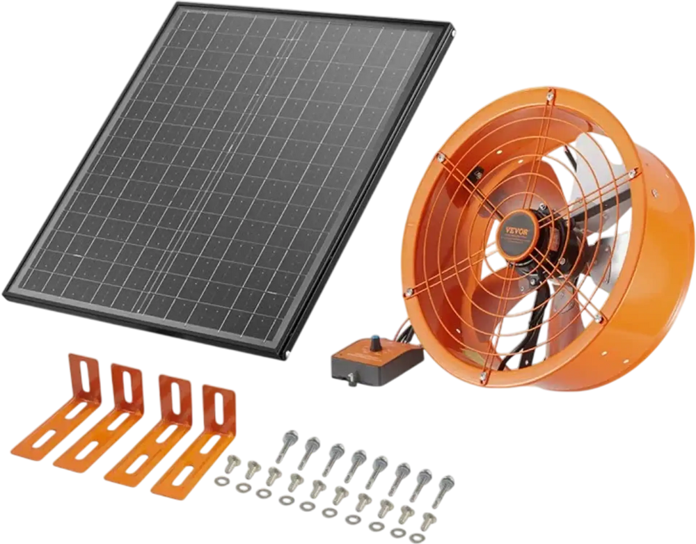 VEVOR Gable Mount Fan, 14 Inch Solar Power Attic Exhaust Fan with Adjustable Thermostat & Outer Mesh, 1300 CFM House Ventilator Cool Upto 1850 Sq.Ft, Quiet Ventilation for Roof, Garage, Shop, Black