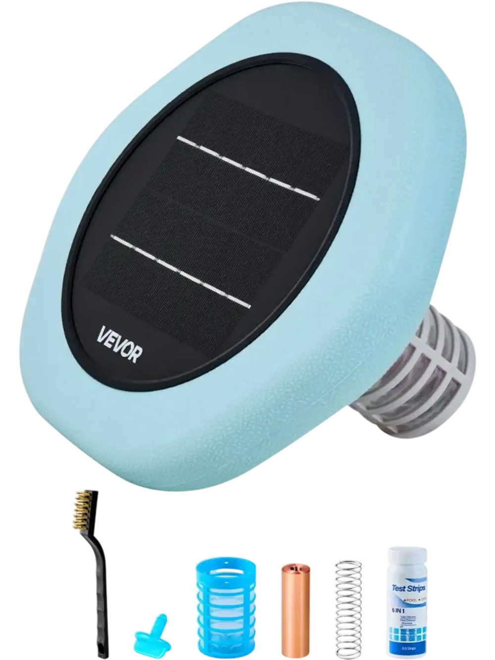 VEVOR Solar Pool Ionizer, Hexagon Copper Pool Ionizer Up to 45000 Gal, Floating Automatic Water Cleaner and Purifier, Chlorine Free Water, with Copper Anode, Spring, Brush and Filter for Pools & Spas