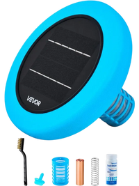 VEVOR Solar Pool Ionizer, Round Copper Pool Ionizer Up to 45000 Gal, Floating Automatic Water Cleaner and Purifier, Chlorine Free Water, with Copper Anode, Spring, Brush and Filter for Pools & Spas