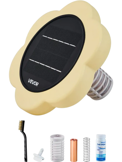 VEVOR Solar Pool Ionizer, Petal Copper Pool Ionizer Up to 45000 Gal, Floating Automatic Water Cleaner and Purifier, Chlorine Free Water, with Copper Anode, Spring, Brush and Filter for Pools & Spas