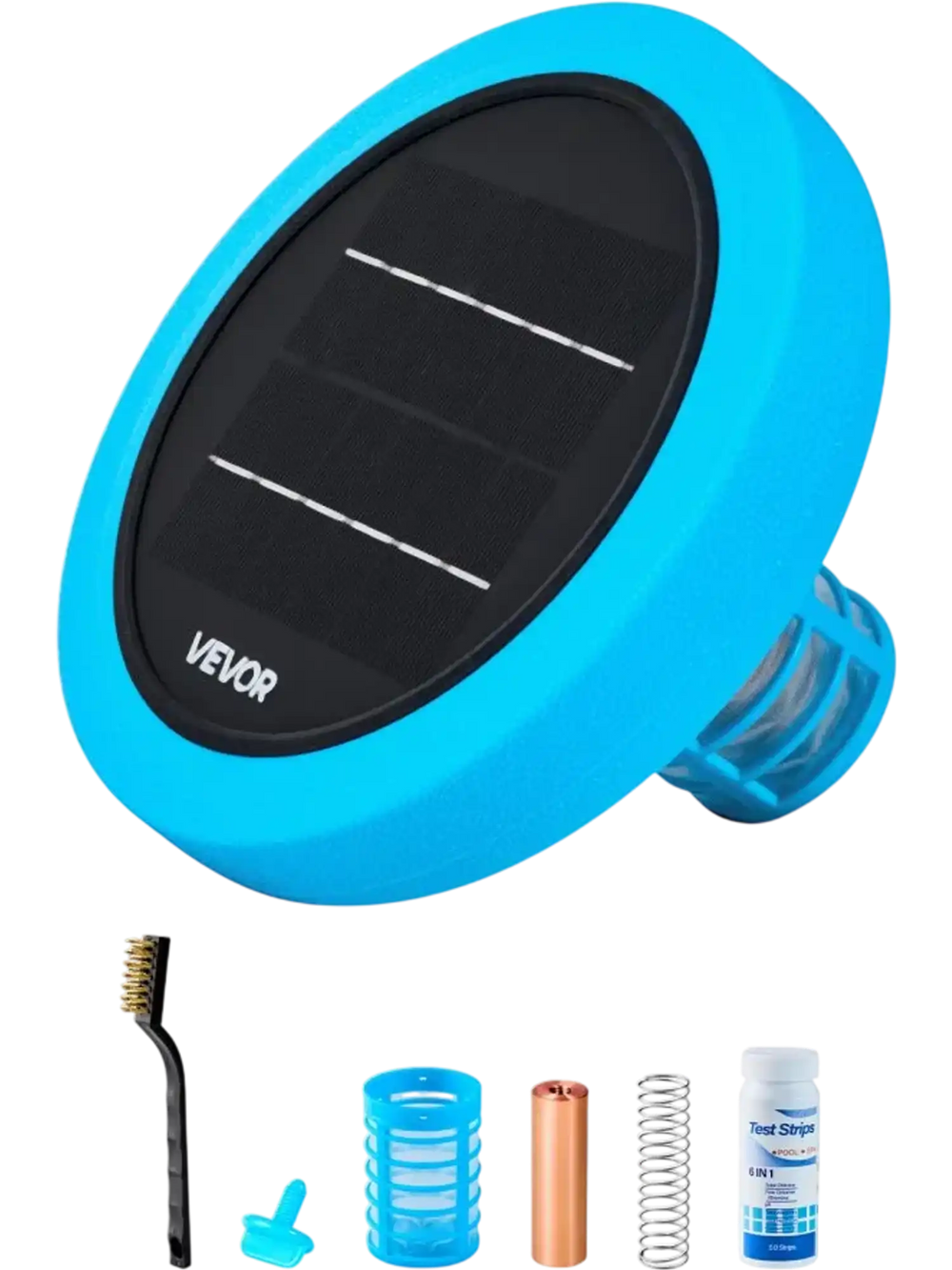 VEVOR Solar Pool Ionizer, Round Copper Pool Ionizer Up to 35000 Gal, Floating Automatic Water Cleaner and Purifier, Chlorine Free Water, with Copper Anode, Spring, Brush and Filter for Pools & Spas