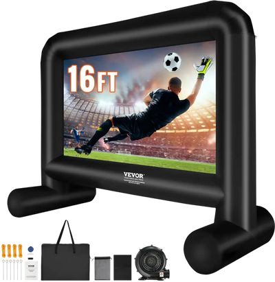 VEVOR Inflatable Movie Screen, 16 FT Inflatable Projector Screen for Outside with Blower and Carrying Bag, Front/Rear Projection, Oxford Fabric Blow Up Screen for Outdoor Parties Backyard Movie Night