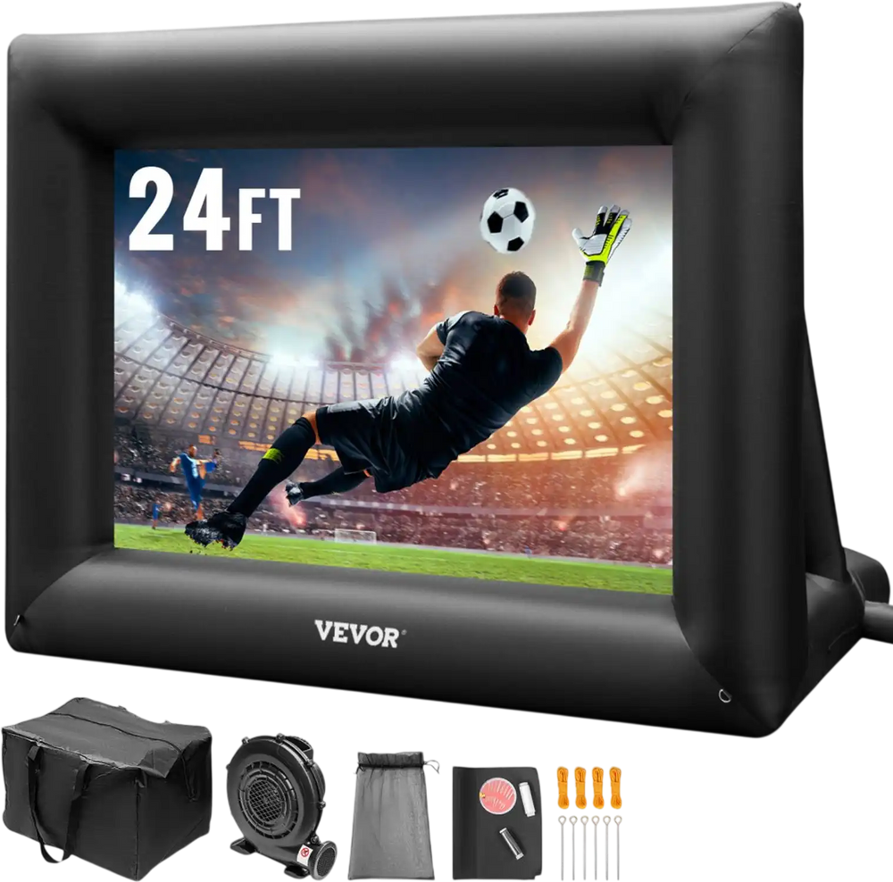 VEVOR Inflatable Movie Screen 24FT Inflatable Projector Screen for outside with 360W Air Blower Inflatable Screen Oxford Fabric Material Blow Up Screen for Outdoor Movie Supports Front/Rear Projection
