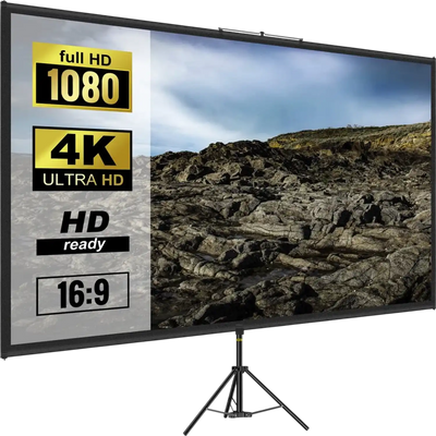 VEVOR Tripod Projector Screen with Stand 100inch 16:9 4K HD Projection Screen Stand Wrinkle-Free Height Adjustable Portable Screen for Projector Indoor & Outdoor for Movie, Home Cinema, Gaming, Office