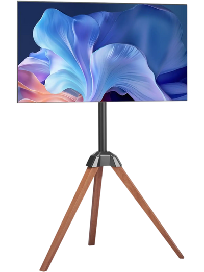 VEVOR Tripod Easel TV Stand, for 40-65 inch Flat Screen/Curved TVs Up to 99 lbs, 18° Left-Right Rotation Portable TV Stand with Oak Wood Legs, for Bedroom, Living Room, Studio, MAX VESA 600 x 400 mm