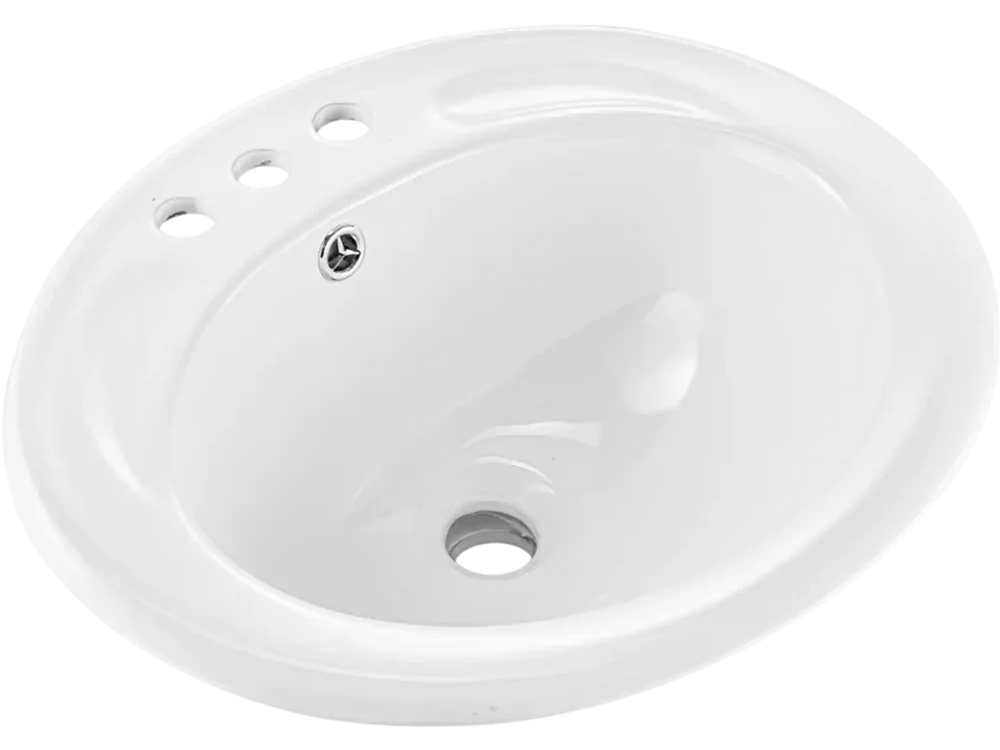 VEVOR Semi Recessed Bathroom Sink, 19.09 x 16.73 Inch Oval White Ceramic Vessel Sink with Overflow Hole and 3 Faucet Holes, Drop in Modern Lavatory Vanity Bath Wash Bowl Basin, Ideal for Small Spaces