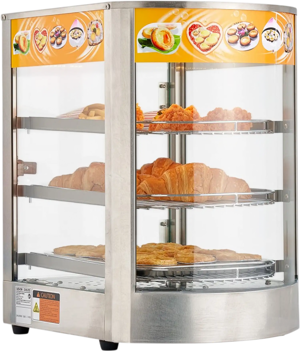 VEVOR 3-Tier Commercial Food Warmer Display, 800W Food Display Warmer with LED Light, Adjustable Shelf and Stainless Steel Frame, 86℉~185℉ Air Heating, 60L for Hamburger, Pizza, Bread, Fried Chicken