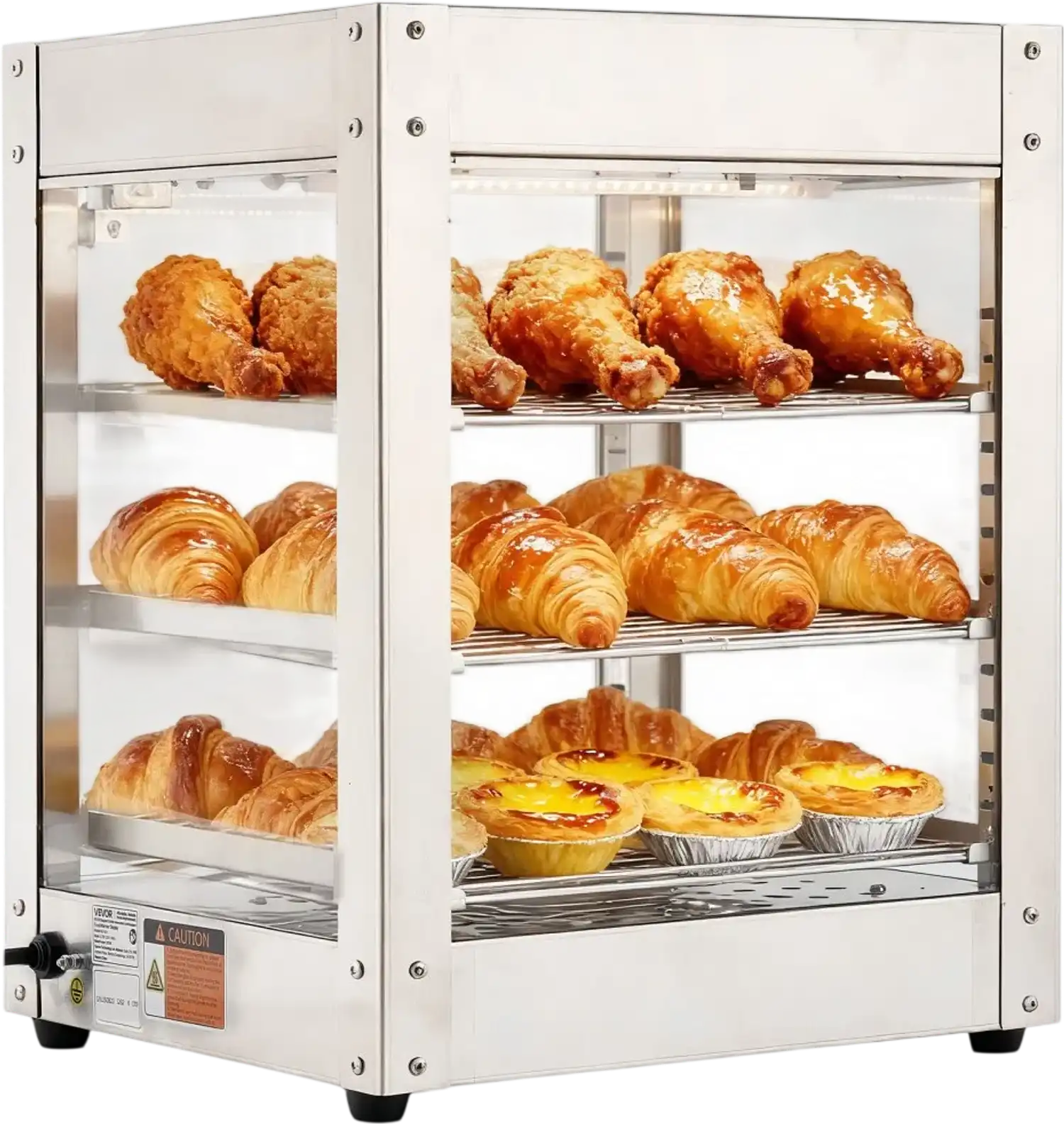 Vevor Food Warmer Display 3-Tier 800W 34L Countertop Stainless Steel with LED Light New