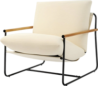 VEVOR Accent Chair, Metal Framed Chair with Wooden Armrests, Modern Cozy Upholstered Armchair, with Soft Foam Cushioning, Detachable Cushion, for Living Room, Bedroom, Reading Room, Office, Beige