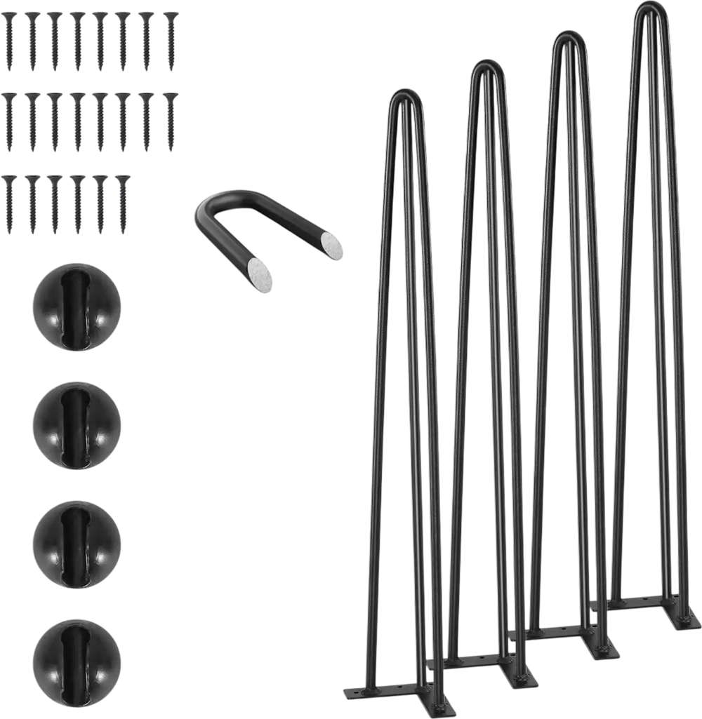 VEVOR Hairpin Table Legs 28", Set of 4 Desk Legs 900lbs Load Capacity, Hairpin Desk Legs 3 Rods for Desk Chairs Bench Dining End Table, Solid Carbon Steel Heavy Duty Furniture Legs Black
