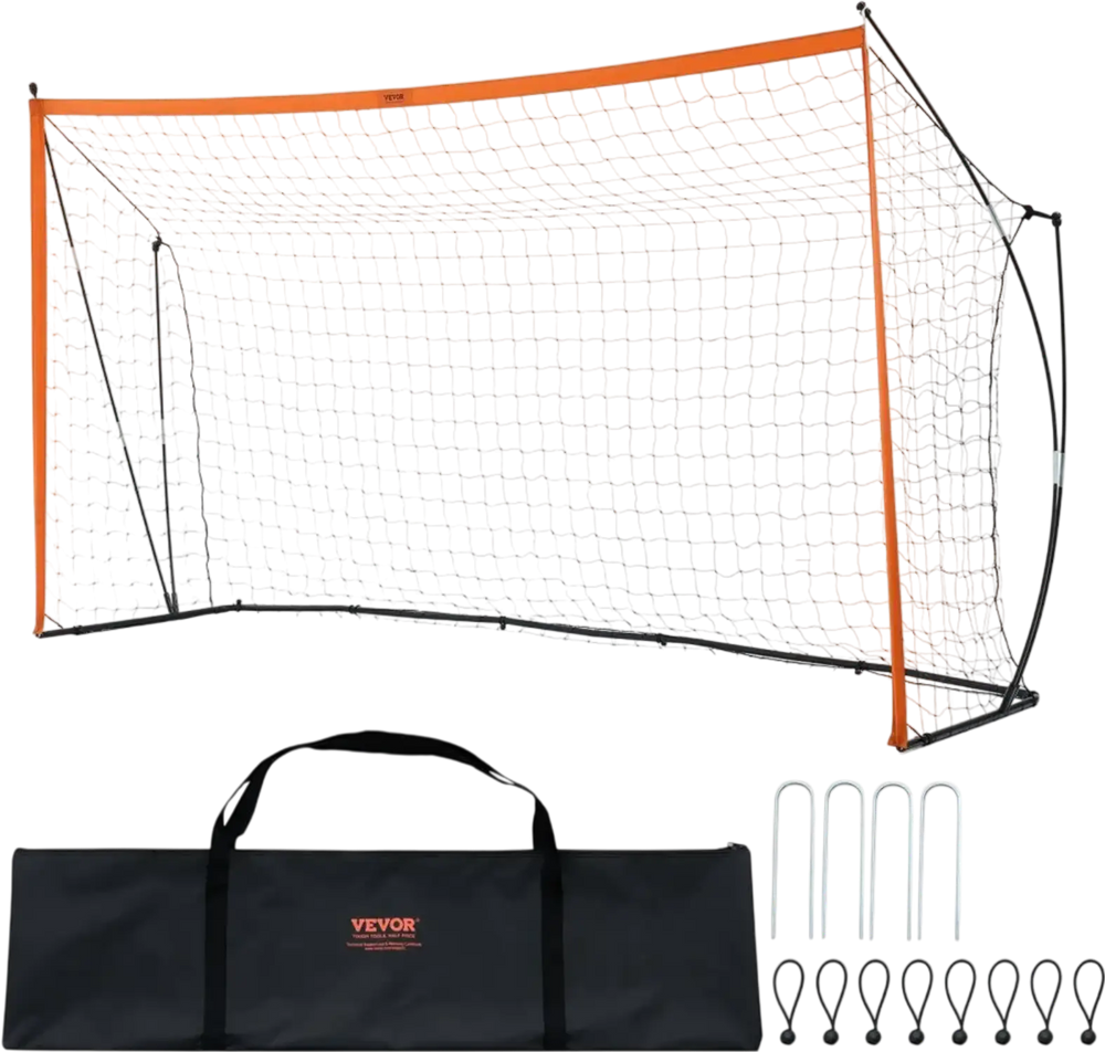 VEVOR Portable Soccer Goal, 12x6 ft Adults Kids Backyard Soccer Net, Large Practice Soccer Net, Steel Fiberglass Structure Training Goal Set, All-Weather Outdoor Soccer Goals with Carry Bag, Orange
