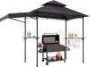 VEVOR Grill Gazebo, 8 x 5 ft Double-Tiered Top, BBQ Gazebo with Extra Awning, Powder-Coated Steel Patio Grill Shelter with 2 Side Shelves, Bottle Opener & Hooks, Outdoor Grilling Canopy for Garden