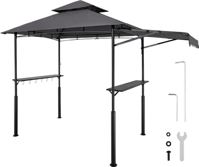 Vevor Grill Gazebo 8' x 5' Double-Tiered BBQ Canopy with Extra Awning New
