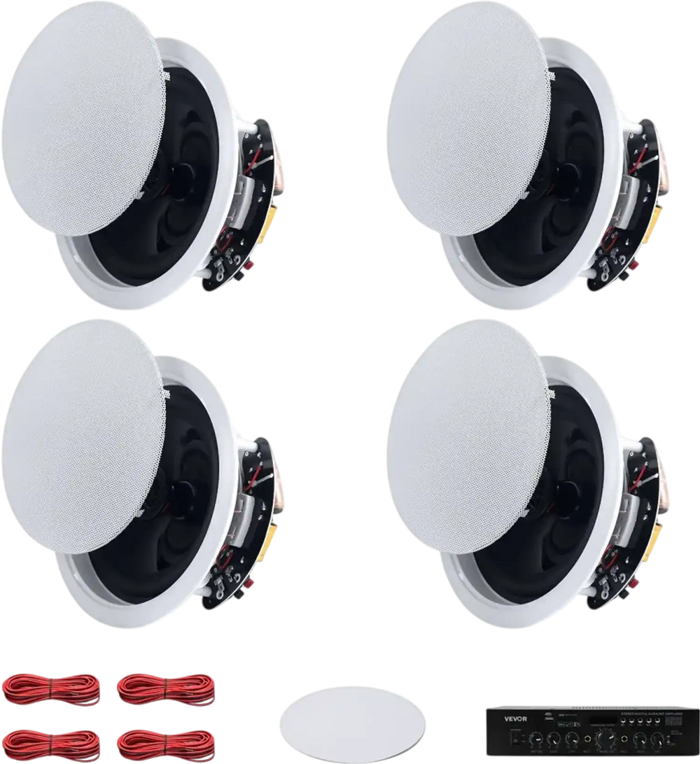 VEVOR Bluetooth Ceiling Speakers, 6.5", In Ceiling & In-Wall Speaker System with Amplifier, 2-Way, for Damp and Humid Placement, Home Theater, Covered Outdoor Patio and Flush Mount Wired, 4 Speakers
