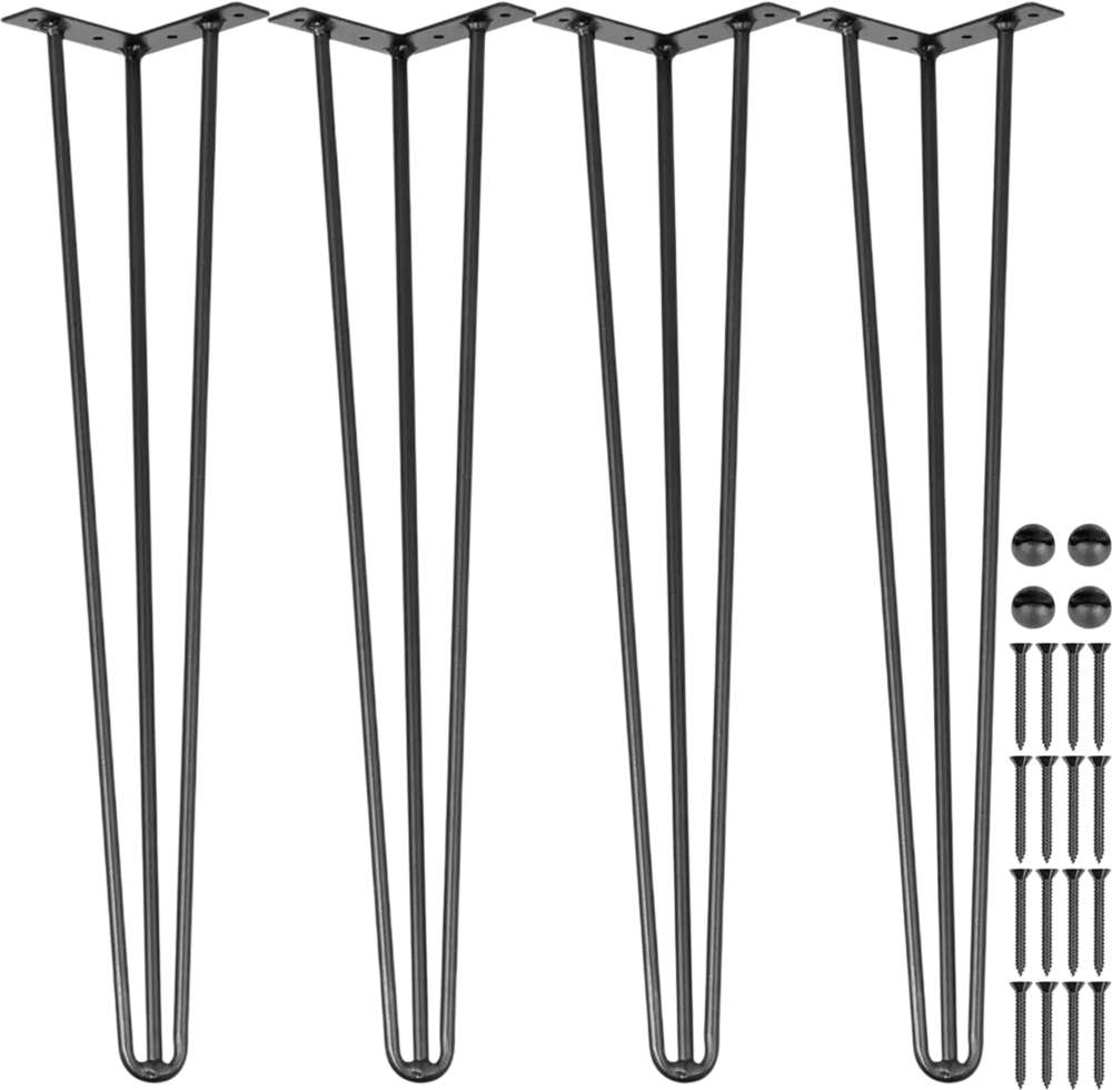 VEVOR Hairpin Table Legs 16\" Black Set of 4 Desk Legs 880lbs Load Capacity (Each 220lbs) Hairpin Desk Legs 3 Rods for Bench Desk Dining End Table Chairs Carbon Steel DIY Heavy Duty Furniture Legs