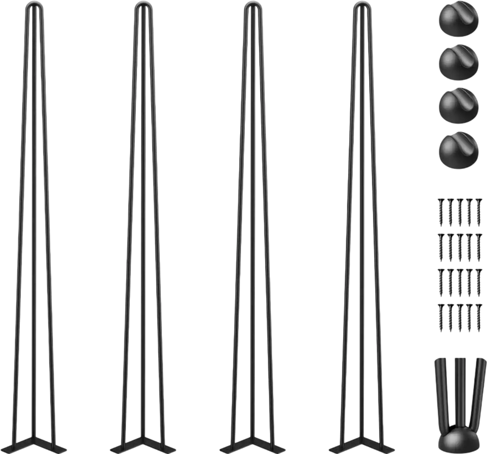 VEVOR Hairpin Table Legs 40\" Black Set of 4 Desk Legs 880lbs Load Capacity (Each 220lbs) Hairpin Desk Legs 3 Rods for Bench Desk Dining End Table Chairs Carbon Steel DIY Heavy Duty Furniture Legs