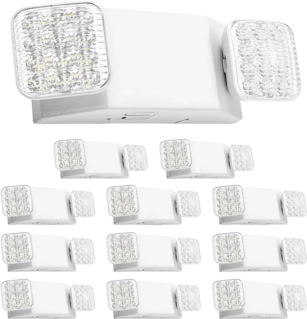 VEVOR 12 Pack Emergency Lights for Business, with Battery Backup, Commercial LED Emergency Exit Lighting Fixtures, AC 120/277V, with Two Square Head Adjustable, 90-Minute Backup, for Business, White
