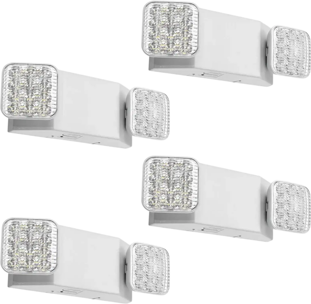VEVOR 4 Pack Emergency Lights for Business, with Battery Backup, Commercial LED Emergency Exit Lighting Fixtures, AC 120/277V, with Two Square Head Adjustable, 90-Minute Backup, for Business, White