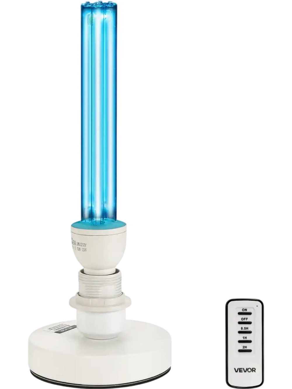 VEVOR UV Light, 25W Ultraviolet Lamp with Ozone Purifier, Portable UVC Lamp with Remote Control, UVO Light Bulb with Base and 30/60/120 Min 3-Gear Timer, for 400 sqft Living Room, Bedroom, Hotel
