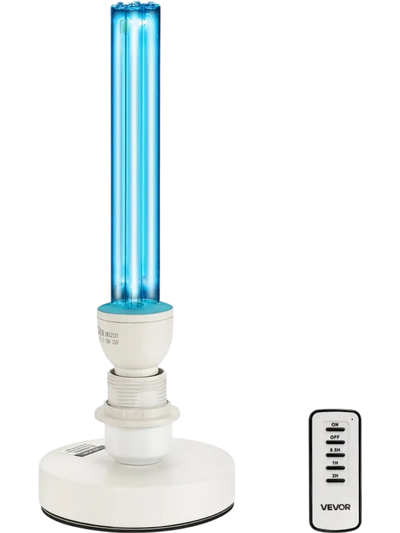 VEVOR UV Light, 25W Ultraviolet Lamp with Ozone Purifier, Portable UVC Lamp with Remote Control, UVO Light Bulb with Base and 30/60/120 Min 3-Gear Timer, for 400 sqft Living Room, Bedroom, Hotel