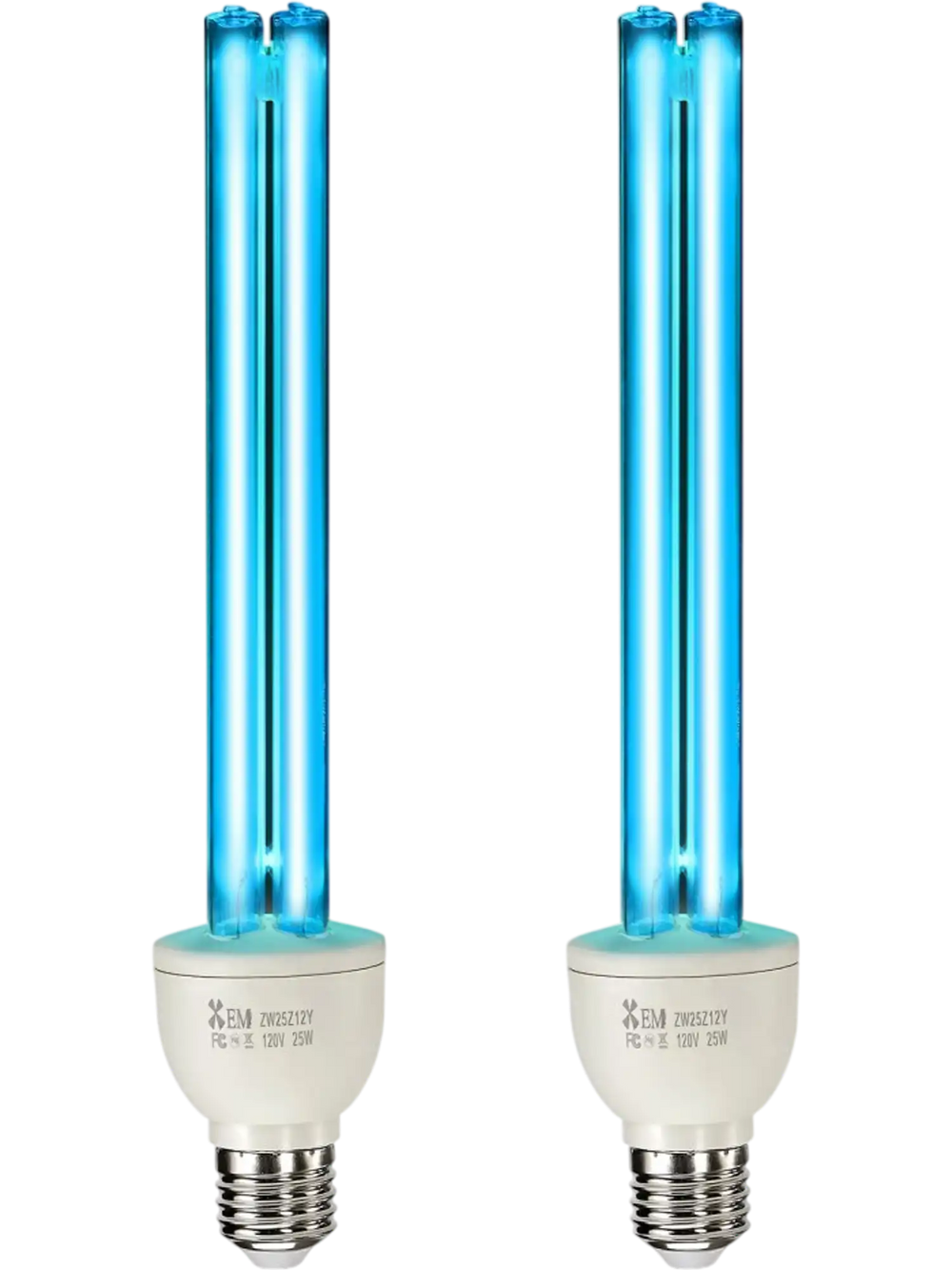 VEVOR UV Light Bulb, 2 Pack, 25W Replacement Ultraviolet UVC Lamp with Ozone, 253.7 nm + 185 nm Wavelength UVO Light Bulb, E27 Universal, for 400 sqft Living Room, Classroom, Office, Restaurant