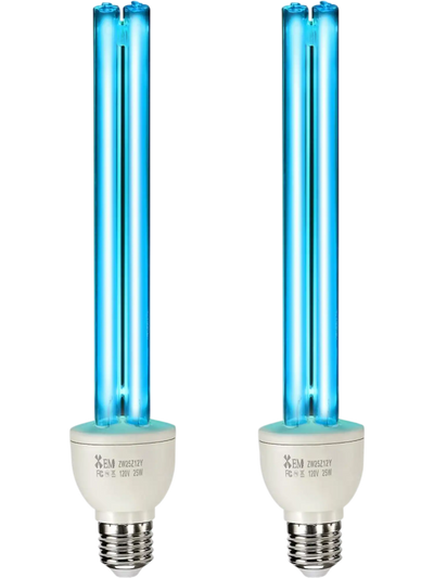 VEVOR UV Light Bulb, 2 Pack, 25W Replacement Ultraviolet UVC Lamp with Ozone, 253.7 nm + 185 nm Wavelength UVO Light Bulb, E27 Universal, for 400 sqft Living Room, Classroom, Office, Restaurant