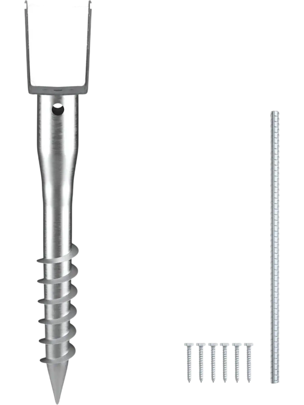 VEVOR No Dig Ground Anchor, 1 Pack 3.94 x 2.76 x 27.56 in DIY Screw in Post Stake, Includes 6 Lag Bolts & a Rebar, U-Shape Heavy Duty Steel Post Holder, Great for Mailbox Posts and Fence Posts